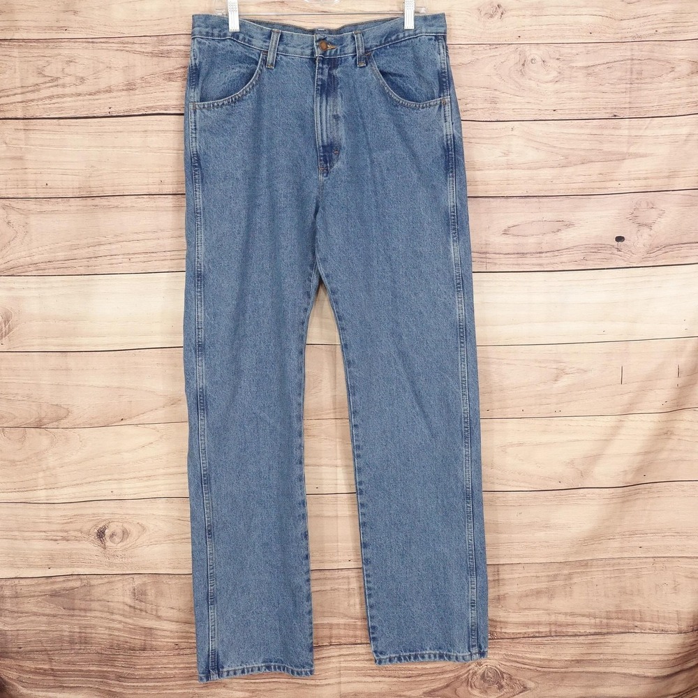 New! Rustler Wrangler Jeans 33x32 Blue Medium Wash Regular Fit Straight Denim